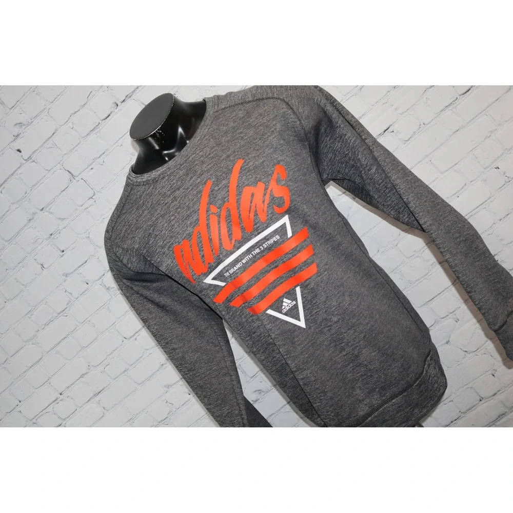 Adidas Sweatshirt Mens XL Gray Climawarm Fleece Graphic Pullover 3 Stripe Brand